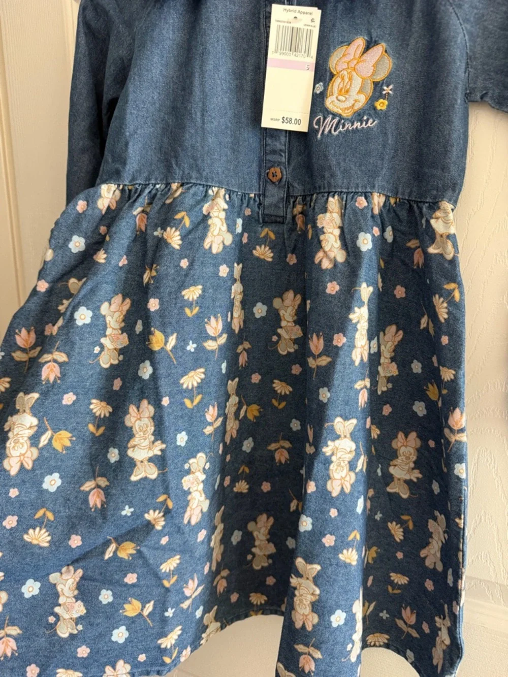 Disney Denim-Style Floral Dress in Blue with Pink Accents - Picture 4 of 5